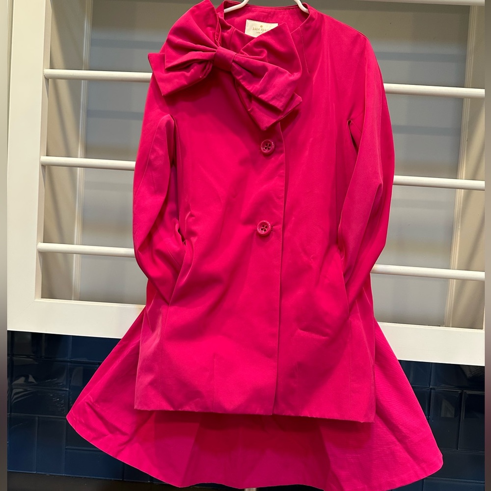 Girls Pink 💗KateSpade Size 7 Trench/Skirt Set!🤩Large Bow Button Down Jacket🎀